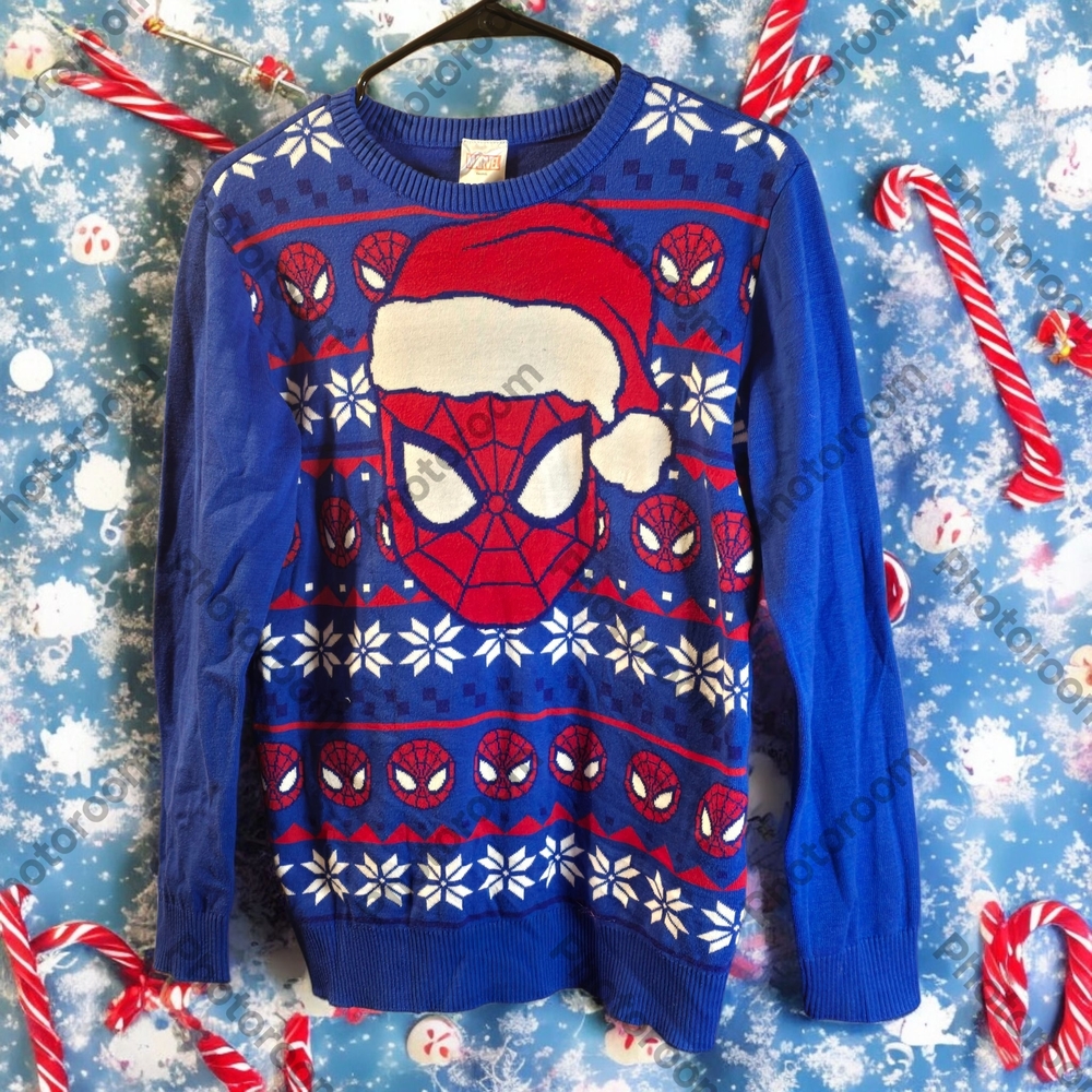Marvel Spider-Man Christmas Sweater XL Blue Red Ugly Holiday Jumper